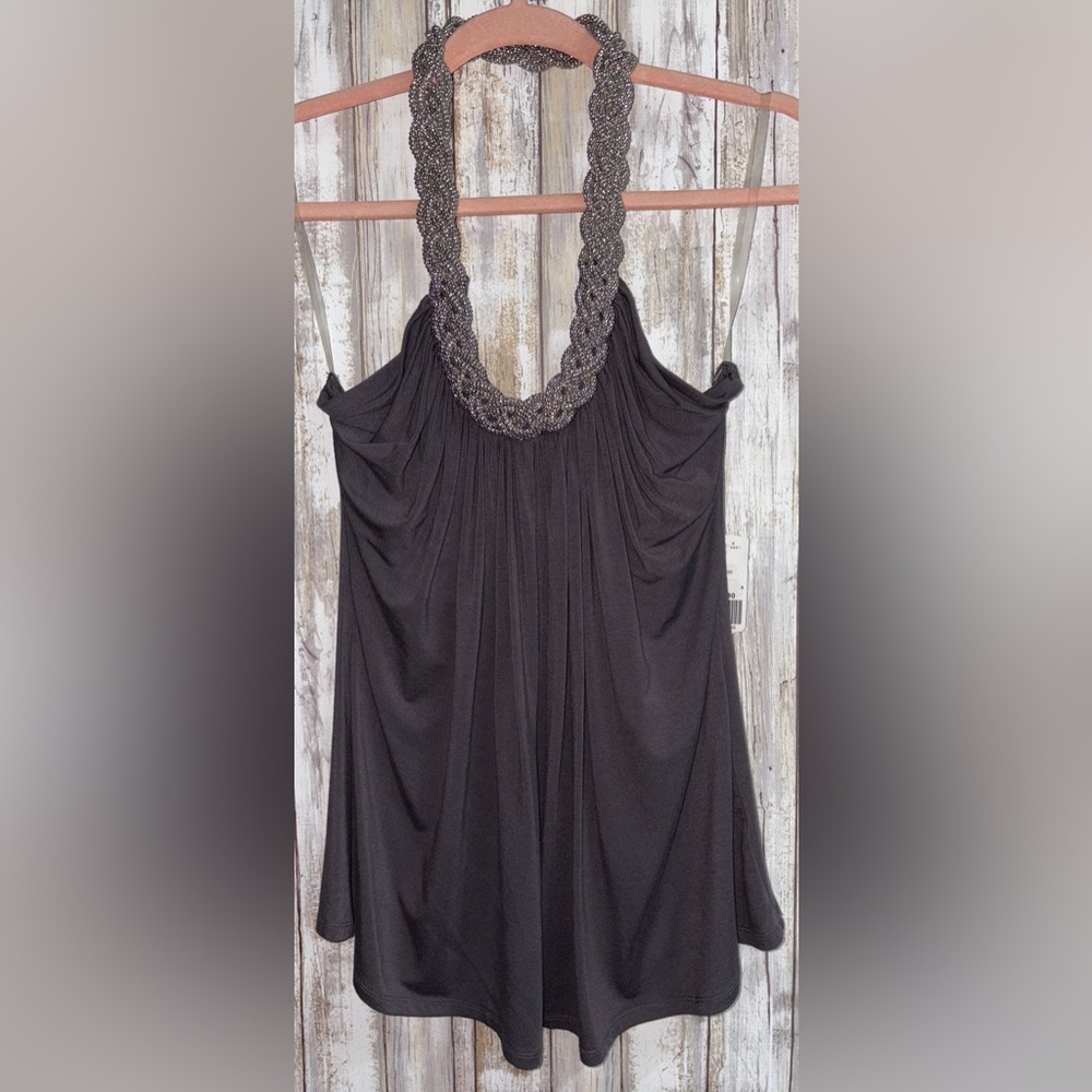 NWT Twentyone Grey Halter Top With Braided Chain MEDIUM